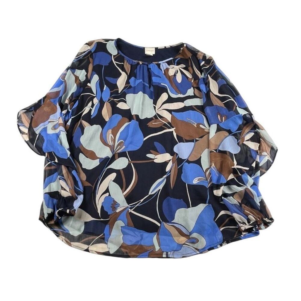 Chicos Peasant Blouse Abstract Print Flared Sleeve Boho Flowy Casual Shirt 3 XL